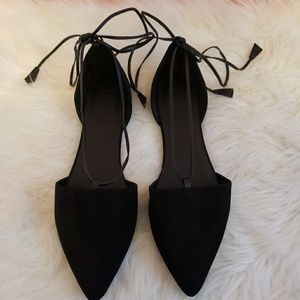 ASOS Black "Lift Off" Pointed Lace Up Ballet Flats
